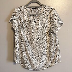 PrettyGarden Animal Print Pom Trim Blouse Size Large